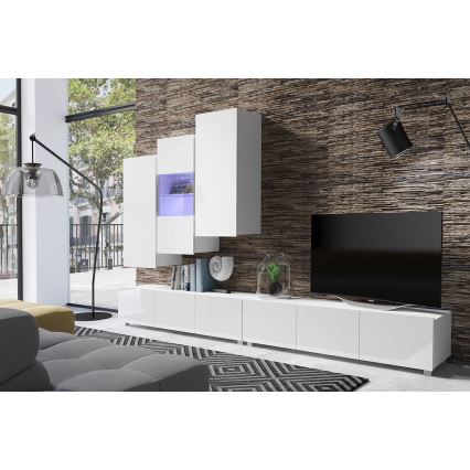 Επιτοίχια ντουλάπα με LED φωτισμό PAVO 117x45 εκ. γυαλιστερό λευκό