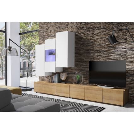 Επιτοίχια ντουλάπα με LED φωτισμό PAVO 117x45 εκ. γυαλιστερό λευκό