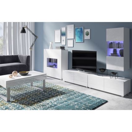 Επιτοίχια ντουλάπα με LED φωτισμό PAVO 117x45 εκ. γυαλιστερό λευκό