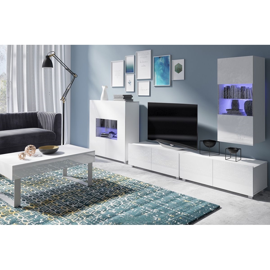 Επιτοίχια ντουλάπα με LED φωτισμό PAVO 117x45 εκ. γυαλιστερό λευκό