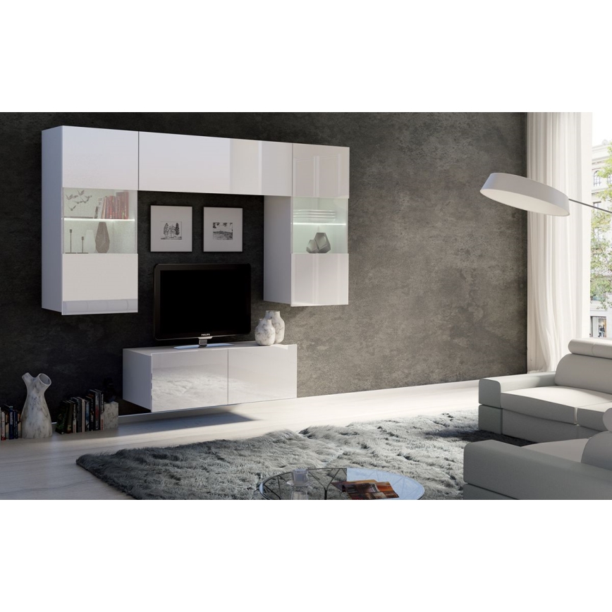 Επιτοίχια ντουλάπα με LED φωτισμό PAVO 117x45 εκ. γυαλιστερό λευκό