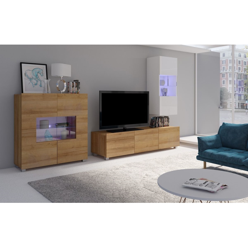 Επιτοίχια ντουλάπα με LED φωτισμό PAVO 117x45 εκ. γυαλιστερό λευκό