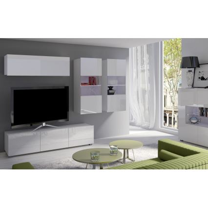 Επιτοίχια ντουλάπα με LED φωτισμό PAVO 117x45 εκ. γυαλιστερό λευκό