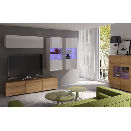 Επιτοίχια ντουλάπα με LED φωτισμό PAVO 117x45 εκ. γυαλιστερό λευκό