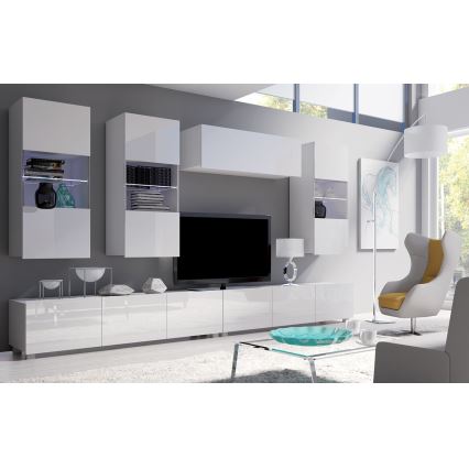 Επιτοίχια ντουλάπα με LED φωτισμό PAVO 117x45 εκ. γυαλιστερό λευκό