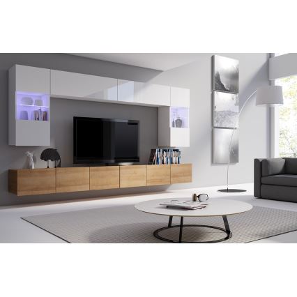 Επιτοίχια ντουλάπα με LED φωτισμό PAVO 117x45 εκ. γυαλιστερό λευκό