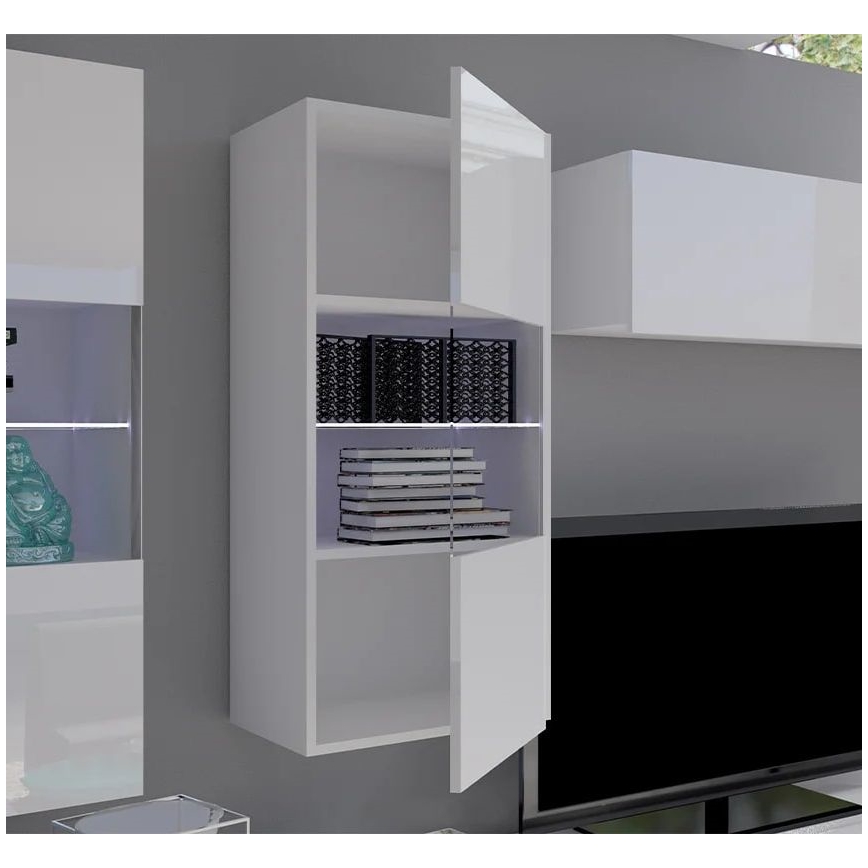 Επιτοίχια ντουλάπα με LED φωτισμό PAVO 117x45 εκ. γυαλιστερό λευκό