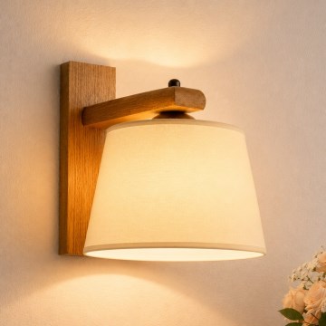 Επιτοίχιο φωτιστικό AIDA 1xE27/15W/230V, δρυς/εκρού χρώματος