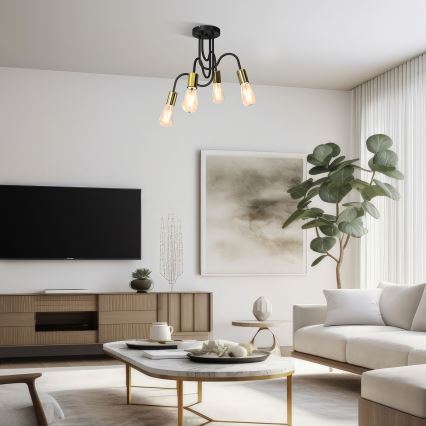 Επιτοίχιο φωτιστικό DOW 4xE27/60W/230V μαύρο/χρυσό