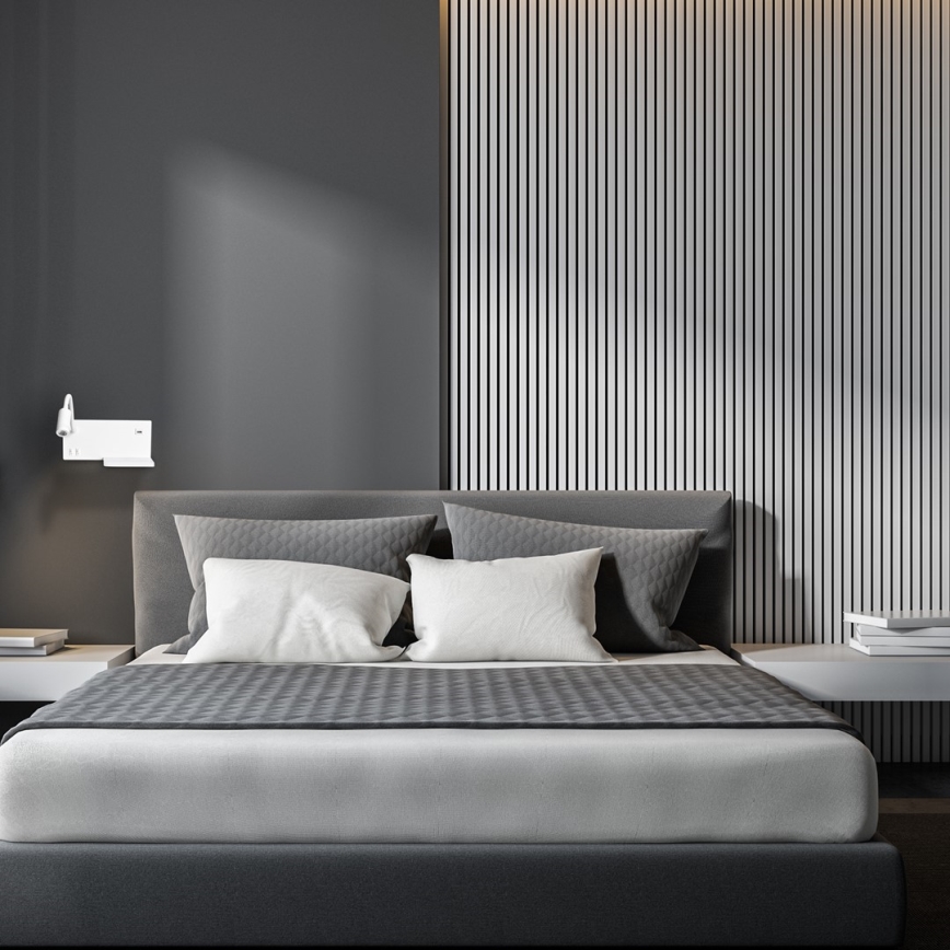 Επιτοίχιο φωτιστικό LED SHELF LED/4W+LED/5W+LED/2W/230V + θύρα USB λευκό