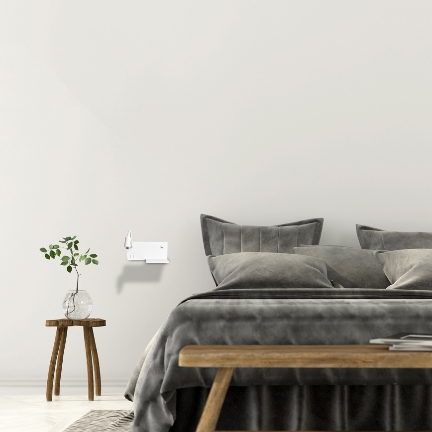 Επιτοίχιο φωτιστικό LED SHELF LED/4W+LED/5W+LED/2W/230V + θύρα USB λευκό