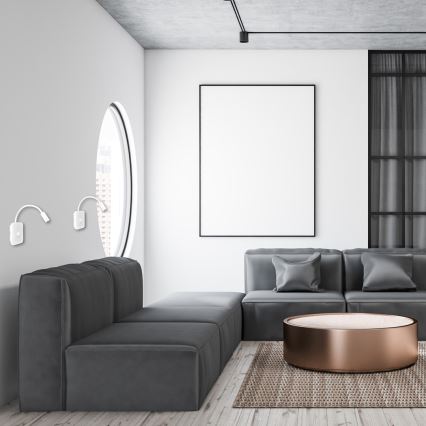 Επιτοίχιο φωτιστικό LED με ευλύγιστο βραχίονα και θύρα USB, BASE LED/8W + LED/2W/230V, λευκό