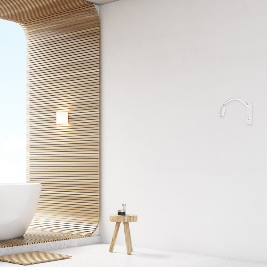 Επιτοίχιο φωτιστικό LED με εύκαμπτο βραχίονα και θύρα USB BASE LED/8W+LED/2W/230V, λευκό