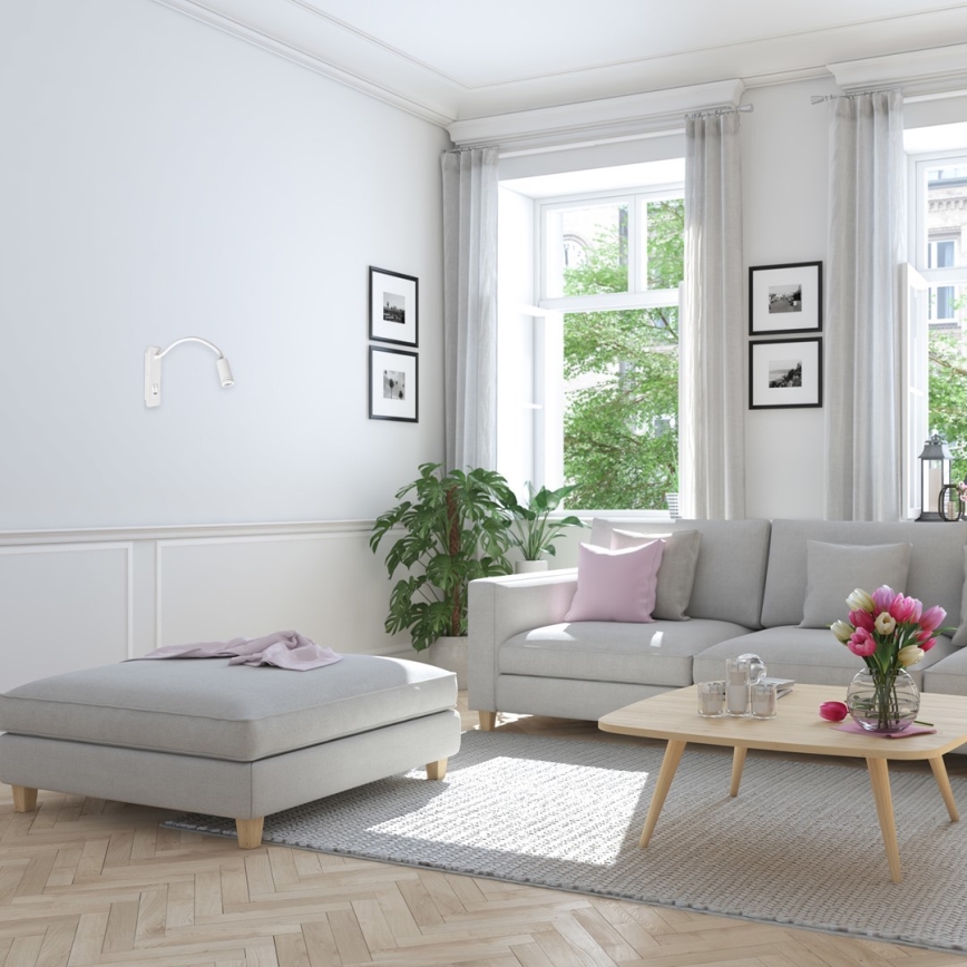 Επιτοίχιο φωτιστικό LED με εύκαμπτο βραχίονα και θύρα USB BASE LED/8W+LED/2W/230V, λευκό