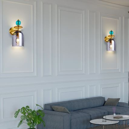 Επιτοίχιο φωτιστικό TROPEA 1xE27/15W/230V, χρυσό/μπλε/καπνιστό μπεζ/γκρι