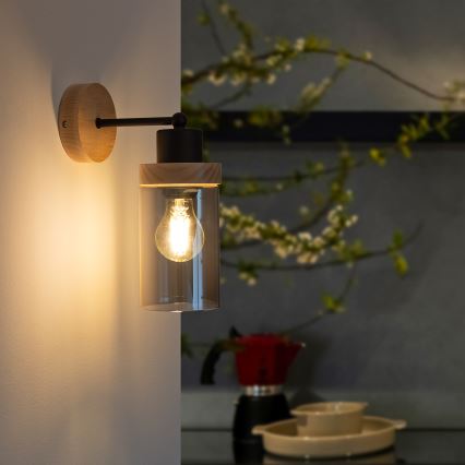 Επιτοίχιο φωτιστικό WOODNEST 1xE27/15W/230V πεύκο/καπνιστό μαύρο