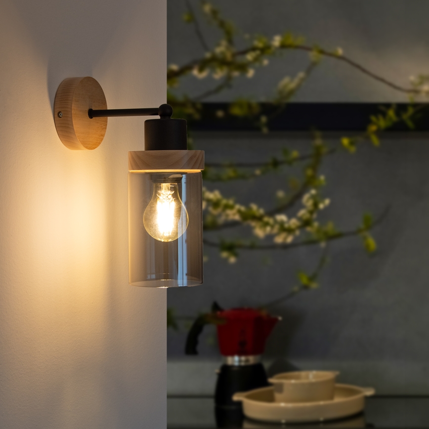 Επιτοίχιο φωτιστικό WOODNEST 1xE27/15W/230V πεύκο/καπνιστό μαύρο
