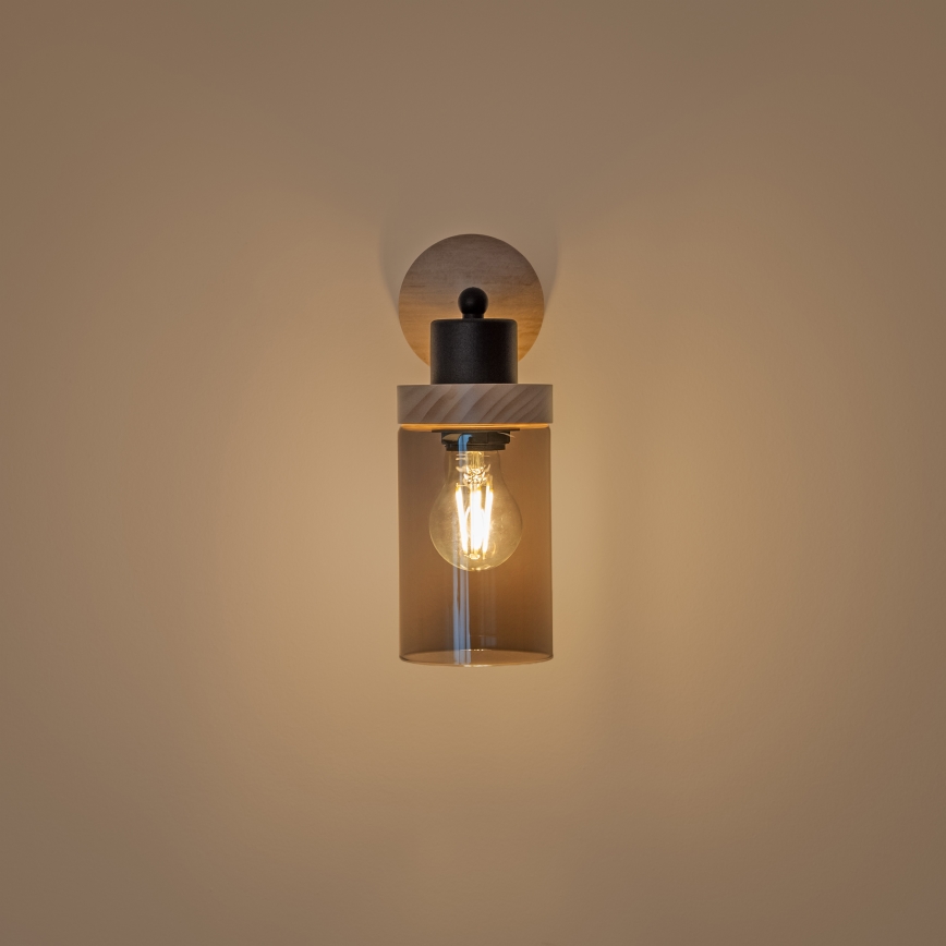 Επιτοίχιο φωτιστικό WOODNEST 1xE27/15W/230V πεύκο/καπνιστό μαύρο