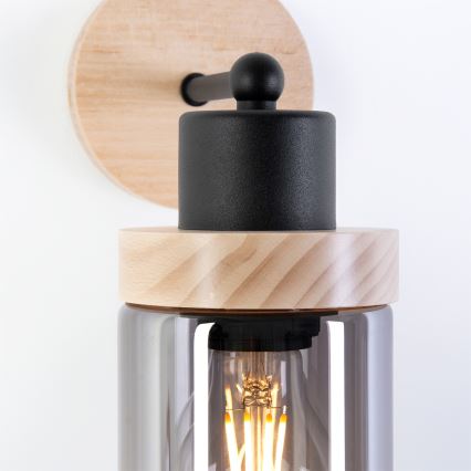 Επιτοίχιο φωτιστικό WOODNEST 1xE27/15W/230V πεύκο/καπνιστό μαύρο