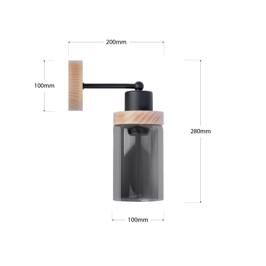 Επιτοίχιο φωτιστικό WOODNEST 1xE27/15W/230V πεύκο/καπνιστό μαύρο