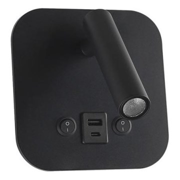 Επιτοίχιο σποτ LED με θύρα USB LED/8W/230V 3000K μαύρο