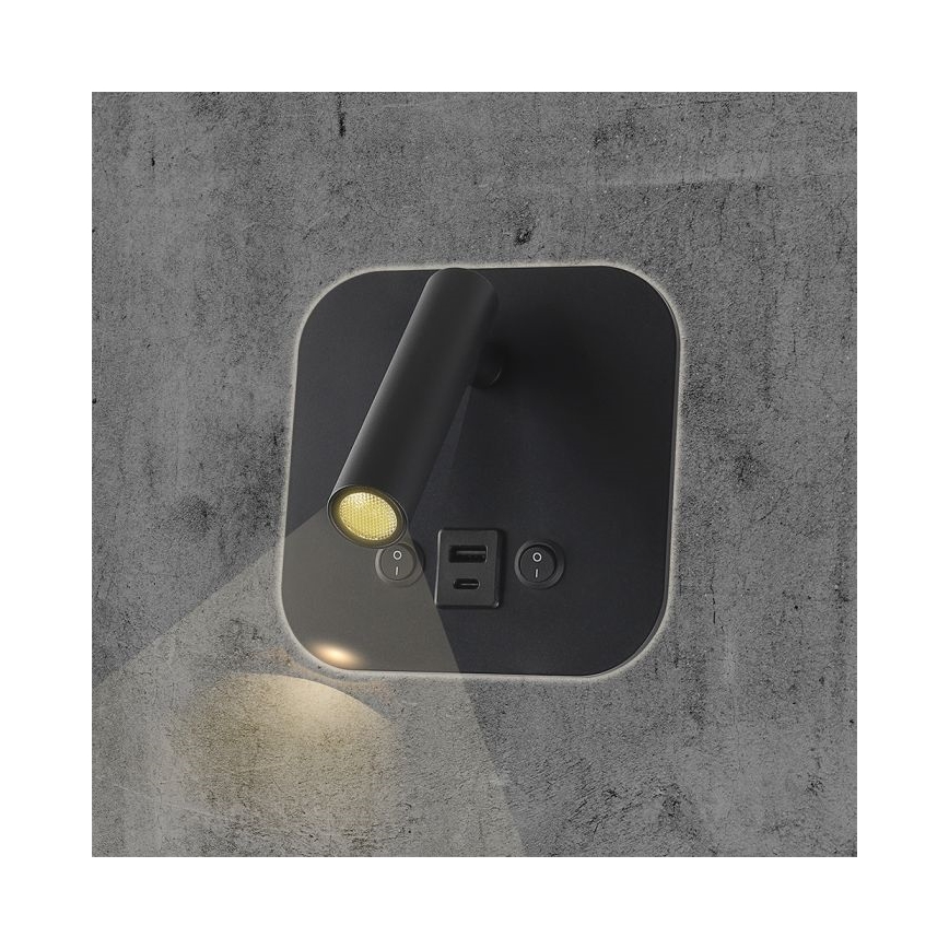Επιτοίχιο σποτ LED με θύρα USB LED/8W/230V 3000K μαύρο
