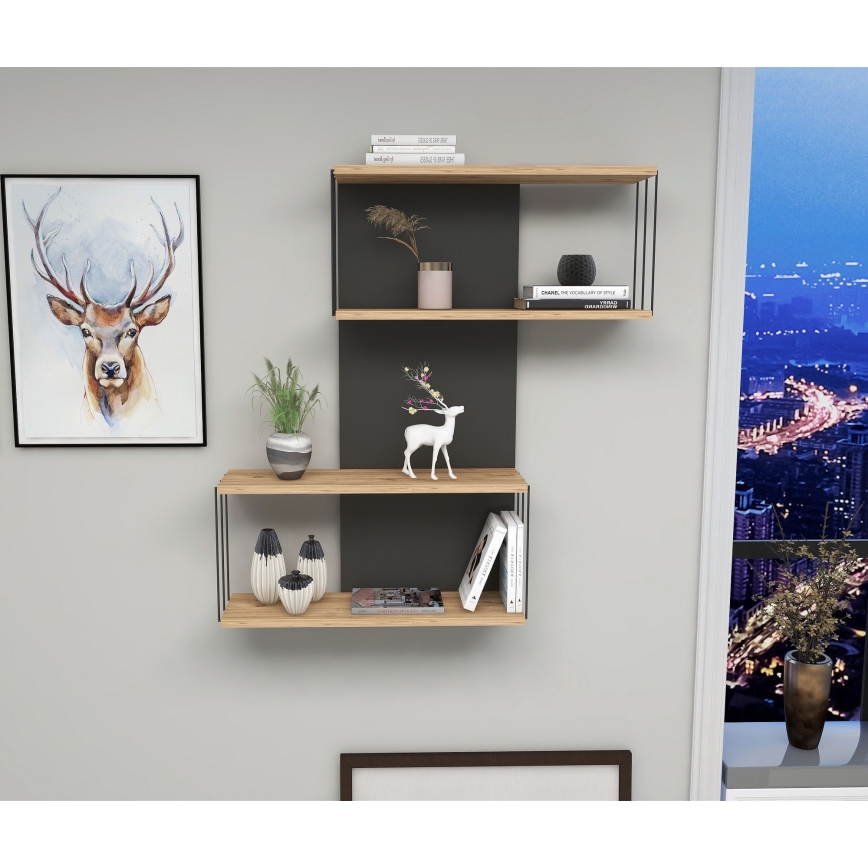 Επιτοίχιο ράφι DESTAN 96x65 cm ανθρακί/καφέ