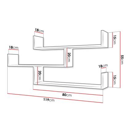 Επιτοίχιο ράφι TRIO 55x119 cm σε απόχρωση κασμίρι