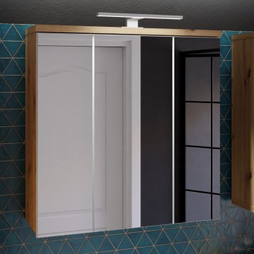 Επιτοίχιο ντουλάπι μπάνιου με καθρέφτη VENOM, λευκό/δρυς artisan