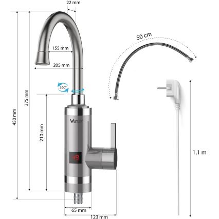 Επιτοίχιος ταχυθερμαντήρας μπάνιου with LED οθόνη 3000W/230V IPX4 ανοξείδωτο ατσάλι