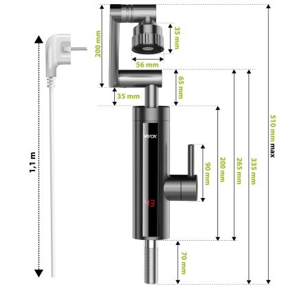 Επιτοίχιος ταχυθερμαντήρας μπάνιου με LED οθόνη 3000W/230V IPX4 ανθρακί