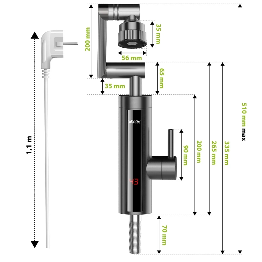 Επιτοίχιος ταχυθερμαντήρας μπάνιου με LED οθόνη 3000W/230V IPX4 ανθρακί