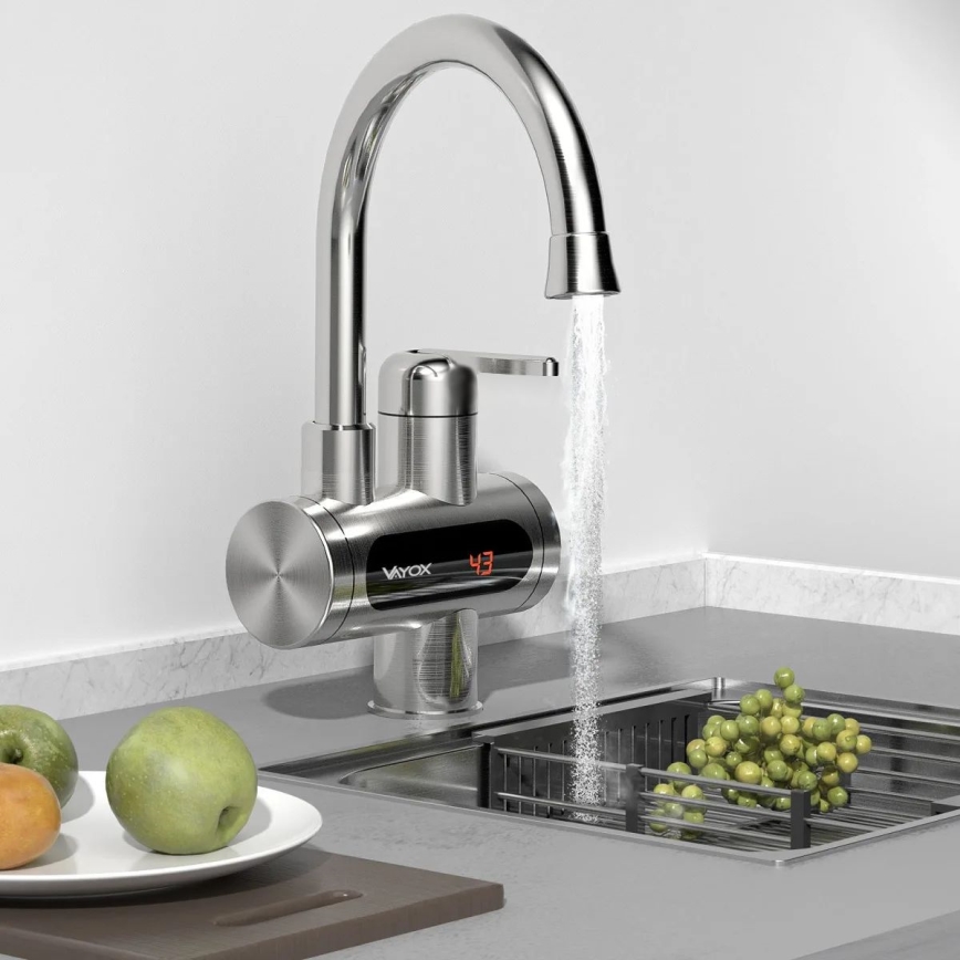 Επιτοίχιος ταχυθερμαντήρας μπάνιου με LED οθόνη 3000W/230V IPX4 ανοξείδωτο ατσάλι