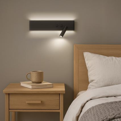 Επίτοιχο σημειακό φωτιστικό LED RESORT, LED/10W/230V + LED/3W, μαύρο, δεξιό