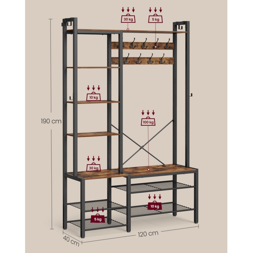 Επιδαπέδια κρεμάστρα NAVOR καφέ/μαύρη