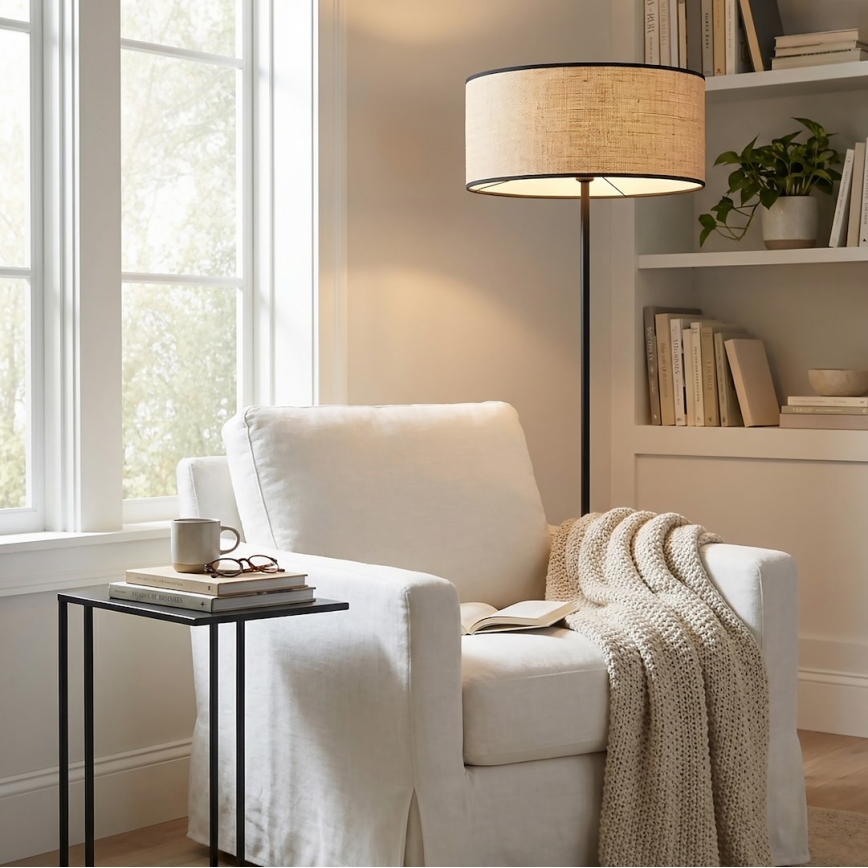 Επιδαπέδιο φωτιστικό ECO 1xE27/15W/230V μπεζ/ρατάν