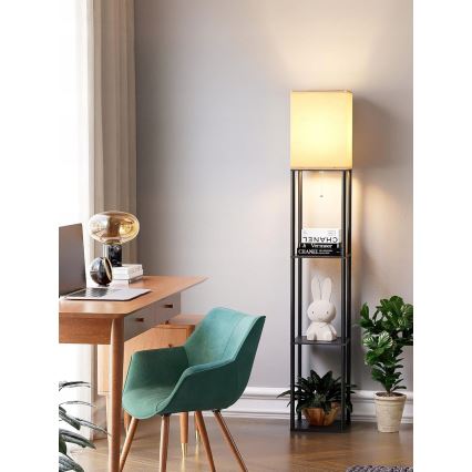 Επιδαπέδιο φωτιστικό με ράφια 1xE27/40W/230V 160 cm μαύρο/λευκό