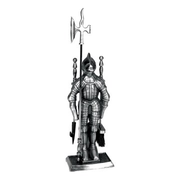 Εργαλεία από χυτοσίδηρο για τζάκι 4 τμχ ιππότης ασημί