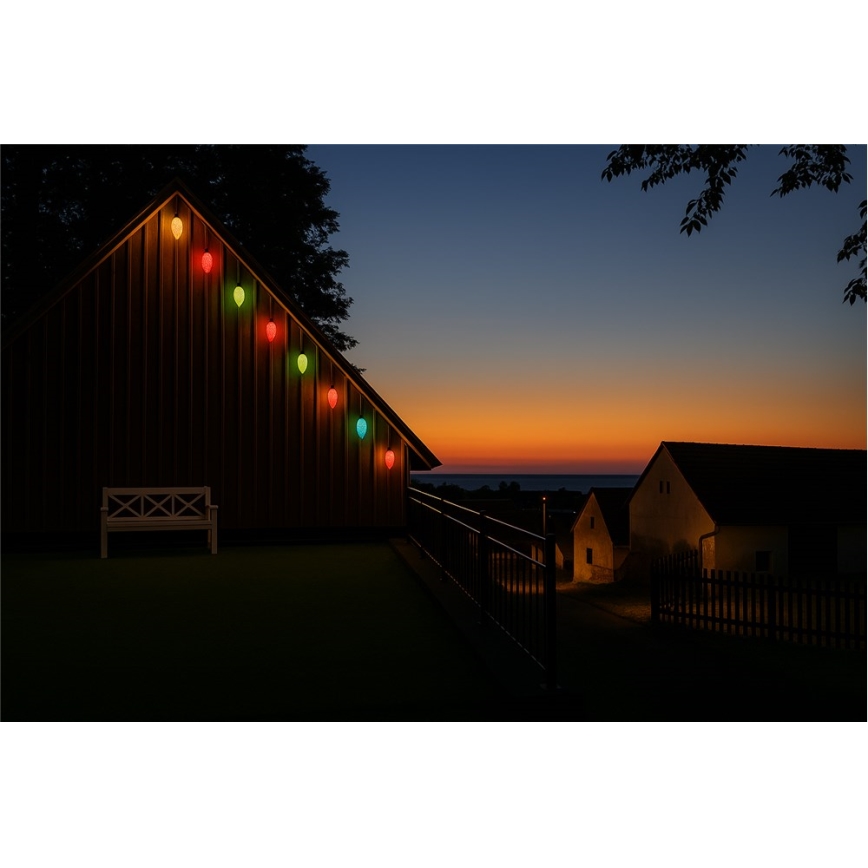 Επεκτάσιμη εξωτερική LED γιρλάντα CONE FILAMENT 20xE10 14m πολύχρωμη/ζεστό λευκό IP44, Κατασκευασμένο στην ΕΕ