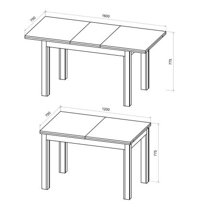 Επεκτεινόμενο τραπέζι φαγητού DOO 120/160x75 cm δρυς artisan/μαύρο