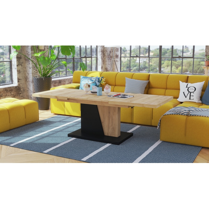 Επεκτεινόμενο τραπέζι σαλονιού/τραπεζαρίας με ανασηκούμενη επιφάνεια NINO δρυς craft/μαύρο