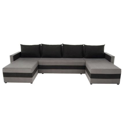 Επενδεδυμένη, πολυλειτουργική αναδιπλούμενη σύνθεση καθιστικού σε σχήμα U BRISTOL, γκρι/μαύρο