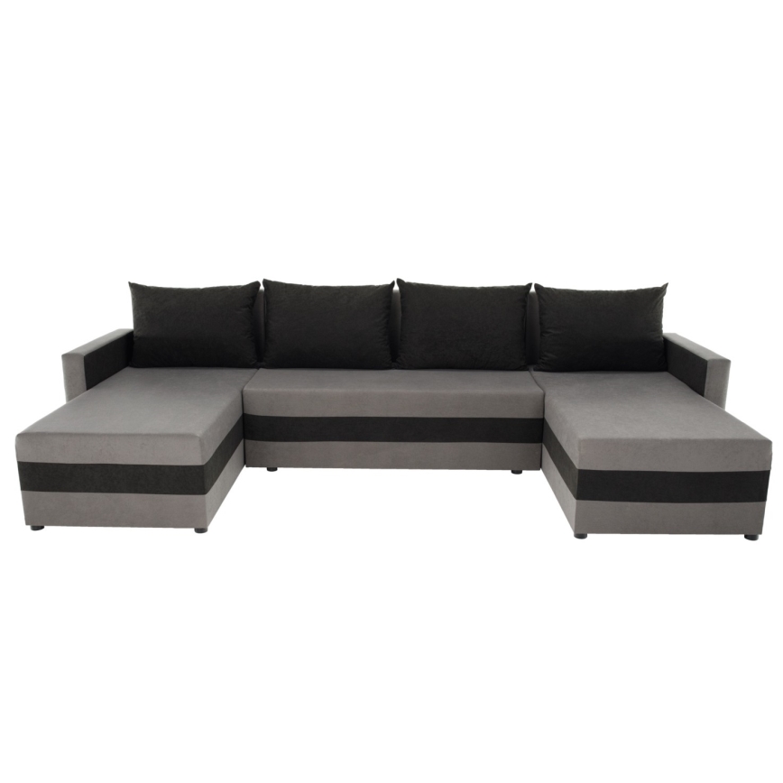 Επενδεδυμένη, πολυλειτουργική αναδιπλούμενη σύνθεση καθιστικού σε σχήμα U BRISTOL, γκρι/μαύρο