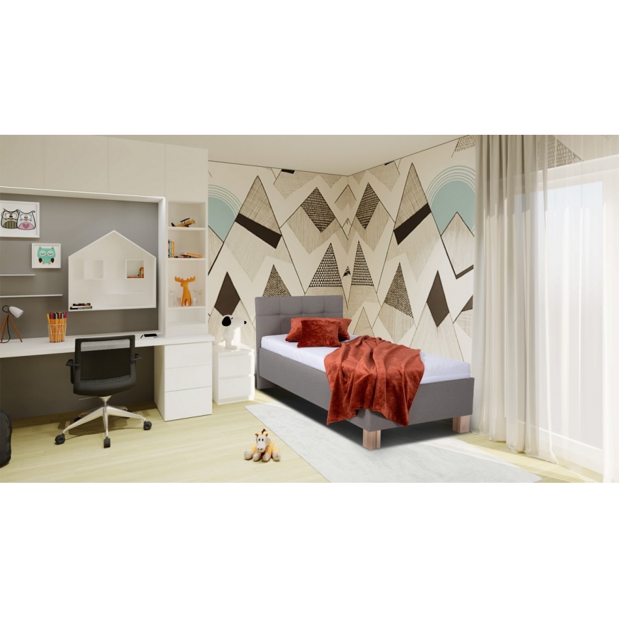 Επενδεδυμένο κρεβάτι με στρώμα και αποθηκευτικό χώρο MARIA ONE 90x200 cm ταουπ