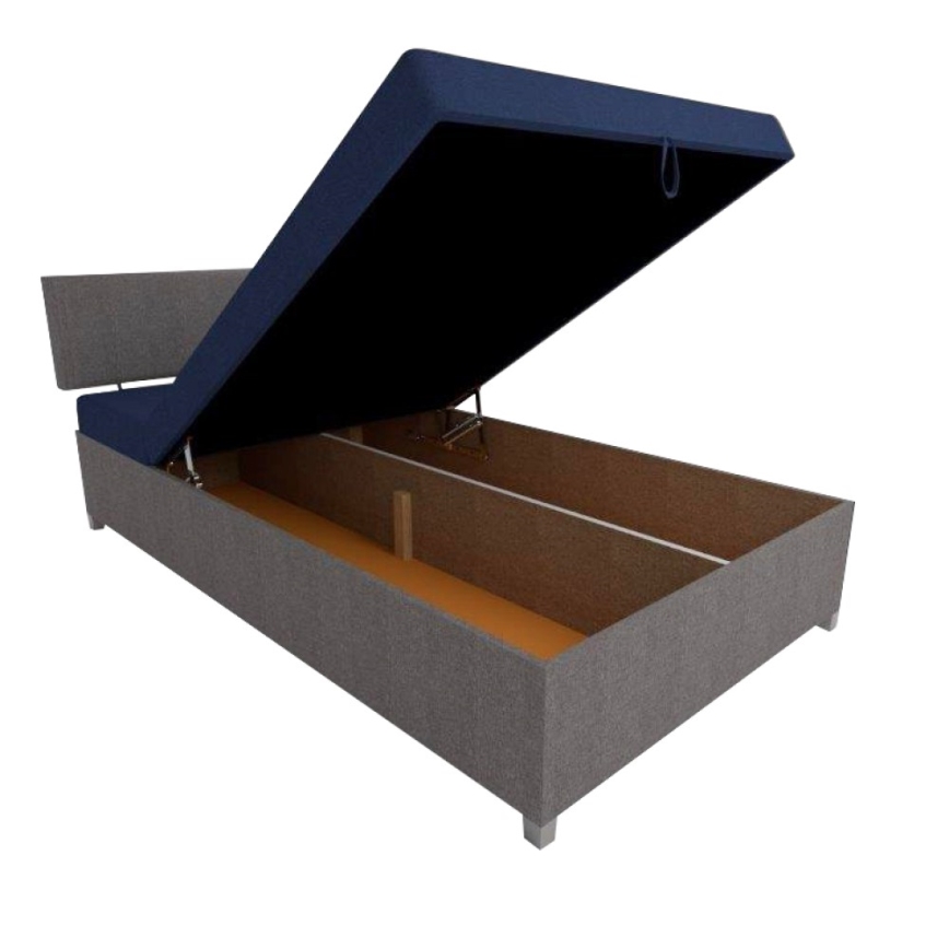 Επενδεδυμένο κρεβάτι με ρυθμιζόμενο προσκέφαλο και αποθηκευτικό χώρο DALLAS 108x205 cm, γκρι/μπλε