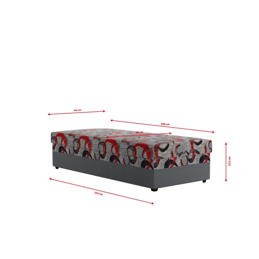 Επενδεδυμένο ντιβάνι ESTEL 90x200 cm με αποθηκευτικό χώρο, γκρι