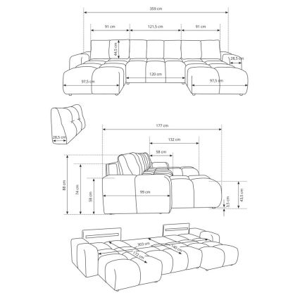 Επενδεδυμένος μετατρέψιμος καναπές σε σχήμα U ALMADA με ενσωματωμένο αποθηκευτικό χώρο μπεζ