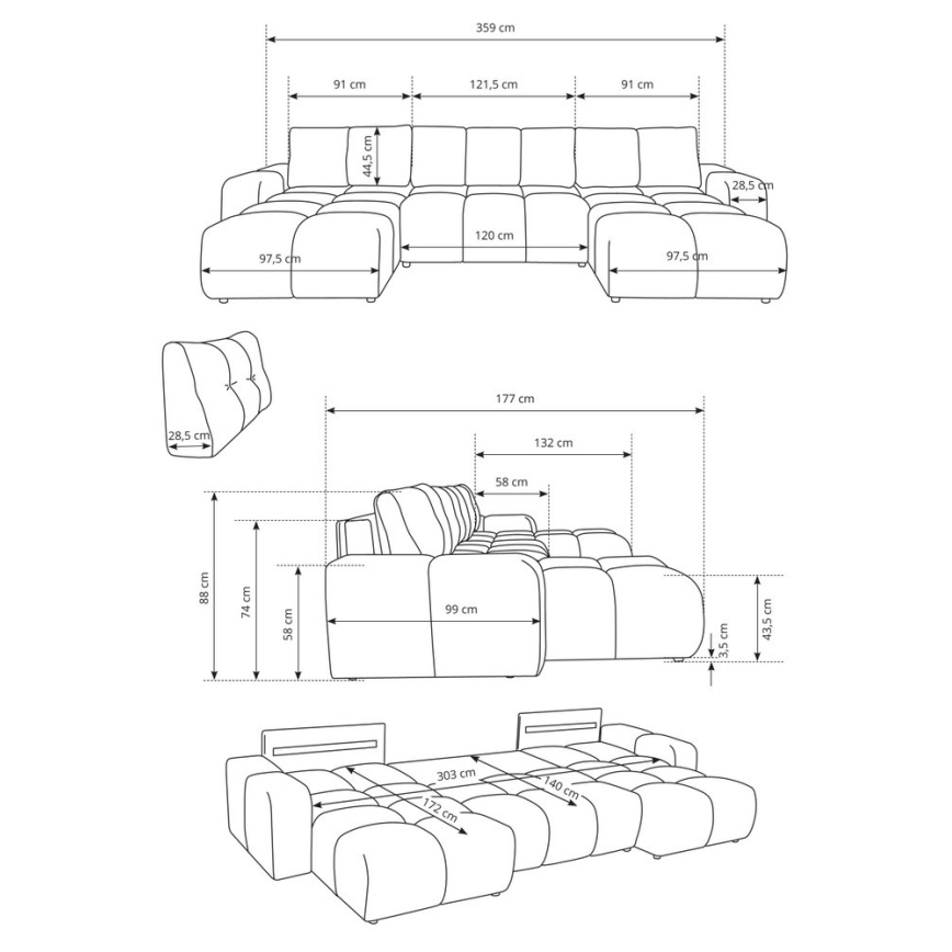 Επενδεδυμένος μετατρέψιμος καναπές σε σχήμα U ALMADA με ενσωματωμένο αποθηκευτικό χώρο μπεζ