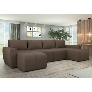 Επενδυμένη, πολυλειτουργική, αναδιπλούμενη σύνθεση καθιστικού σε σχήμα U NEWPORT, καφέ