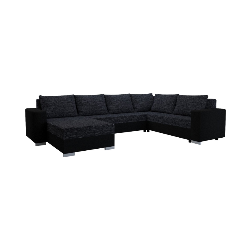 Επενδυμένη, πολυλειτουργική αναδιπλούμενη σύνθεση καθιστικού σε σχήμα U YORK μαύρο/ανθρακί